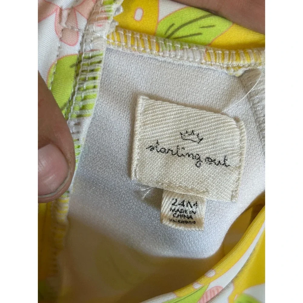 Kids Lemon Floral Long Sleeve One Piece Swimsuit Yellow Rash Guard